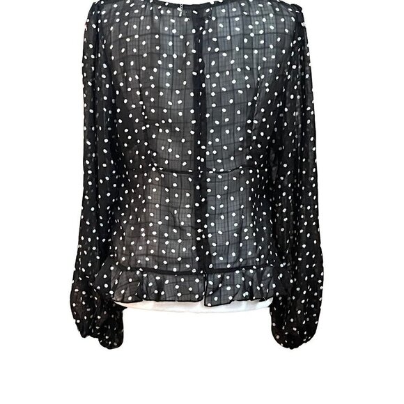 Polka Dot Sheer Long Puffy Sleeves Blouse Size 12 - Picture 2 of 11
